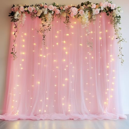 Tulle Backdrop Curtains with Lights Pink 10x8ft Sheer Curtain Backdrop - Image 6