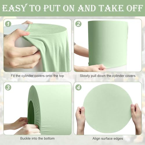 SaitiMade Set of 3 - Sage Green Cylinder Pedestal Stand Covers - Image 5