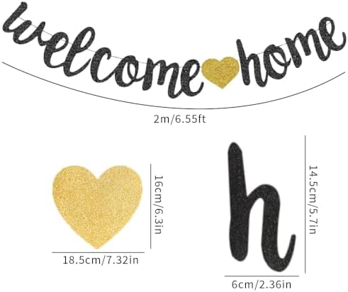 Welcome Home Decorations Set Glittery Black Gold Welcome Home Banner+2M Preassembled Circle Dots Garland+10pcs Balloons for Housewarming Deployment Come Back Home Parties Decor - Image 2