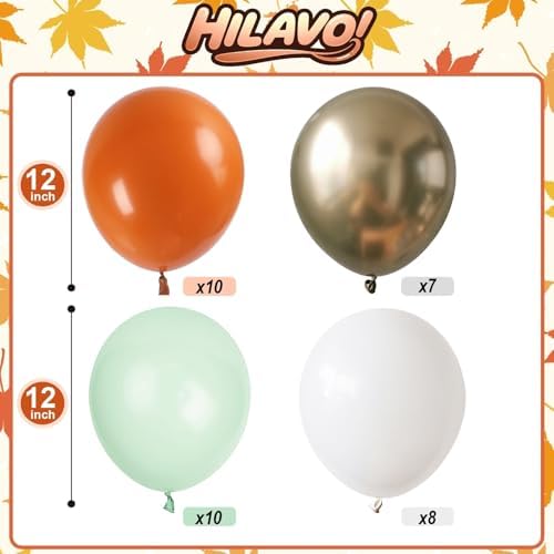 Fall Balloons Set, 12 Inch Thanksgiving Balloons, Retro Burnt Terracotta Rust Orange Dusty Sage Mint Green White Metallic Gold Latex Balloon for Thanksgiving Autumn Harvest Fall Birthday Decorations - Image 2