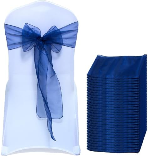 MDS Pack of 125 Organza Chair Sashes for Wedding & Event Décor – Navy Blue by MDS