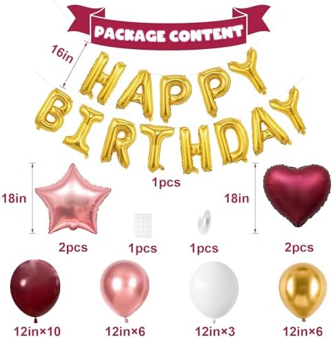 Burgundy Birthday Decorations for Women Burgundy Rose Gold Birthday Balloon - Image 2