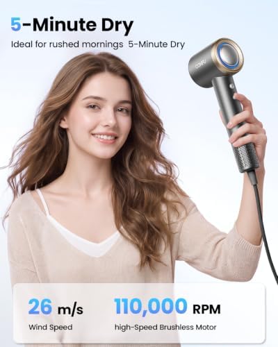 Hair Dryer, CONFU Ion Hair Dryer with Diffuser for Curly Hair, 110000 RPM Professional High Speed Blow Dryer, 1400W Diffuser Hairdryers Fast Drying for Women Men - Image 2
