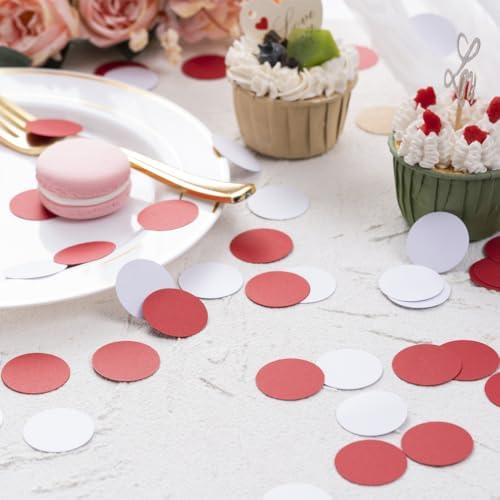 MOWO Red and White Paper Confetti Table Decoration, 1.2'', 200pc - Image 2