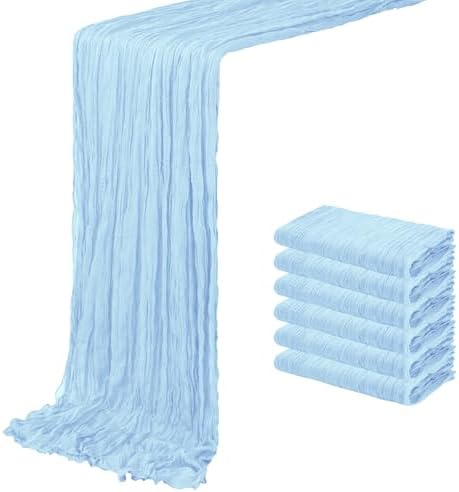 6 Pack Baby Blue Cheesecloth Table Runner 20 x 120 inch Gauze Table Runners 10 FT Long,Semi Sheer Cheese Cloth Fabric Table Runner Bulk for Wedding,Party,Baby Shower,Bridal Shower Decoration by ACSUIT