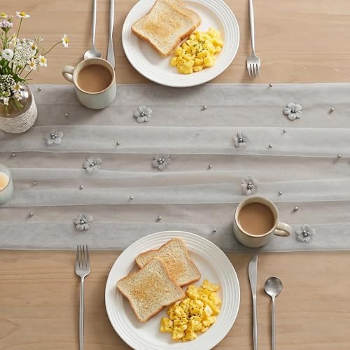 Artoid Mode Gray Flower Pearl Gray Gauze Table Runner 10FT, Seasonal Sheer Dining Holiday Wedding Birthday Baby Shower Table Decor for Home Party - Image 4