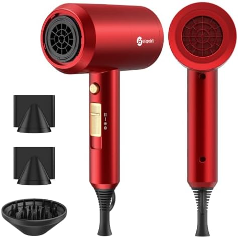 Slopehill Professional Ionic Hair Dryer, Powerful 1800W Fast Drying Low Noise Blow Dryer with 2 Concentrator Nozzle 1 Diffuser Attachments for Home Salon Travel (Agate Red) by slopehill