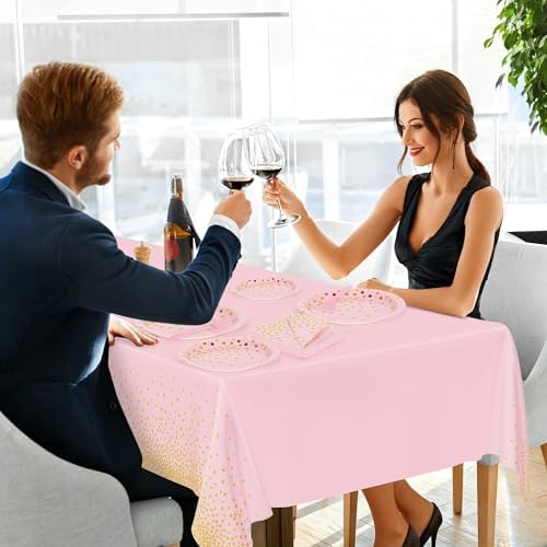 122 Pcs Pink Plates and Napkins Party Supplies, Birthday Decorations for Women Serves 30, Girl Baby Shower Decorations with Wedding Paper Plates, Golden Pink Party Supplies with Fork and Tablecloth - Image 5