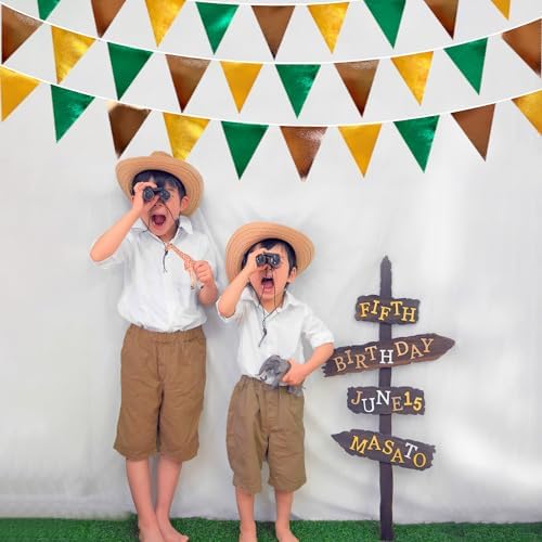 Green Gold Brown Metallic Fabric Triangle Pennant Banner Flag Bunting Garland for Football Jungle Safari Wild Woodland Birthday Baby Shower Wedding Bachelorette Graduations Party Decorations Supplies - Image 7