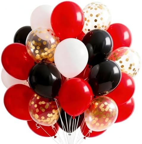PartyWoo Red and Black Balloons 66pcs 12 Inch Black Red White Balloons by PartyWoo