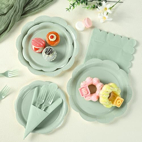 96 Pcs Sage Green Paper Plates and Napkins Set Party Supplies for 24 Guests - Image 4
