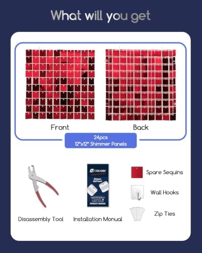 COKAOBE LiteGrid Series Shimmer Wall Backdrop - 24Pcs Red - Image 2