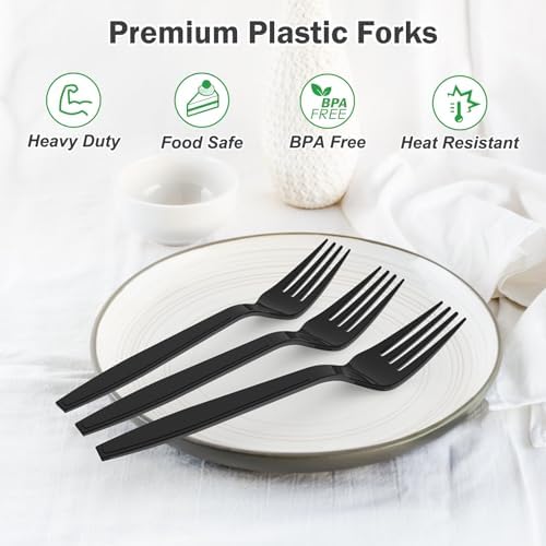 Dealusy 360 Count Extra Heavy Duty Black Plastic Forks Disposable - Image 4