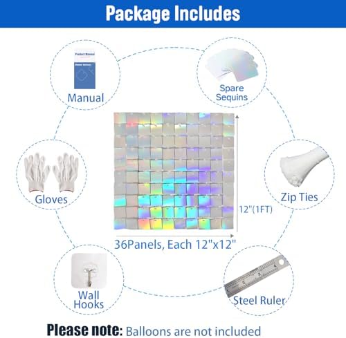 Ozikutech 36 Pcs Iridescent Silver Shimmer Wall Backdrop Panels for Party - Image 2