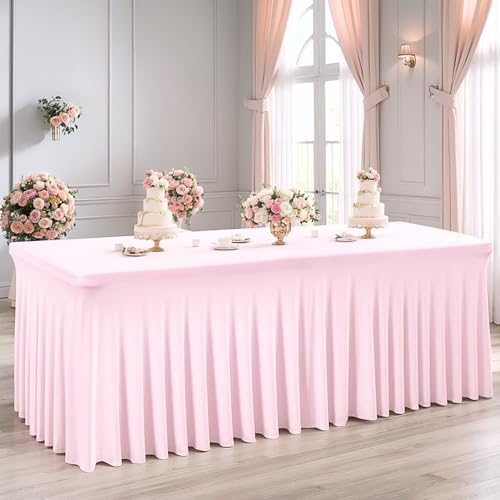 6 Packs Baby Pink Spandex Tableclothes for 8 Foot Rectangle Table, Spandex Table Covers 8FT Stretch Table Skirts Rectangle Wrinkle Free Fitted Table Cover for Event, Wedding, Banquet & Parties - Image 5