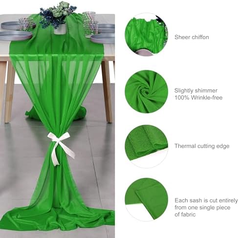 Pack of 15 Chiffon Table Runners 29 x 120 Inch, 14FT Long - Green - Image 6