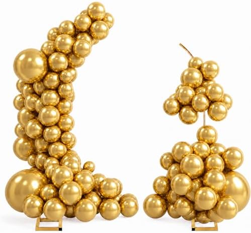 Balloon Arch Stand Kit Set with 145PCS Metallic Gold Balloons – Duty Metal Wedding Backdrop Frame with 8 Water Bags, Gold Semi-Open Arch for Birthday, Party Decorations Indoor Outdoor. by JOWINER
