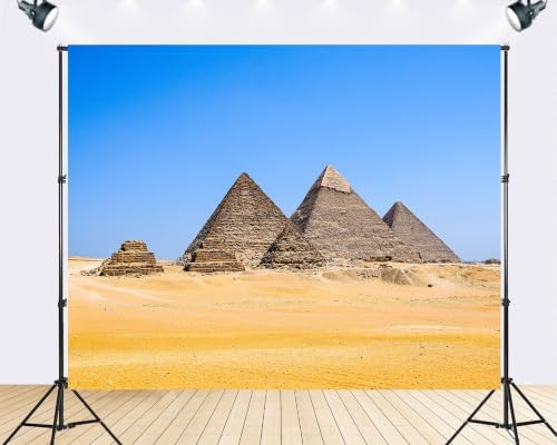 Trykid 8x6ft Egypt Giza Pyramid Desert Backdrop Ancient Stone Pyramids Yellow Desert Clear Blue Sky Photography Background Ancient Civilization Party Decoration Tapestry Photo Booth Fabric - Image 2