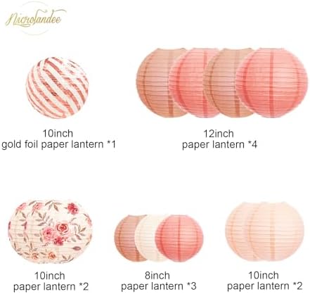 NICROLANDEE Wedding Party Decorations - 12PCS Rose Gold Vintage Floral Paper Lantern Hanging Decorations for Bridal Shower Anniversary Baby Shower Bachelorette Birthday, Valentines Day Party Decor - Image 3
