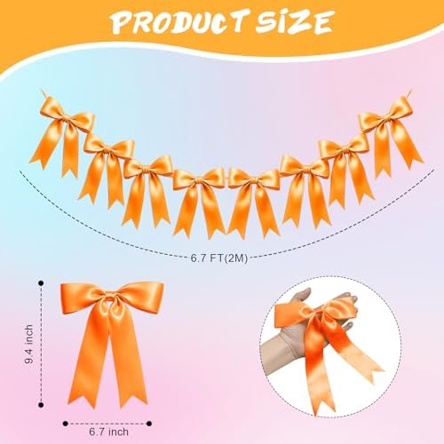 2 Strings of 16PCS Golden Yellow Bow Garlands Banner Decoration,Pre-Strung Satin Ribbon Ornaments for Birthday,Christmas,The Fall Festival,Thanksgiving,Halloween,Anniversary,Wedding,Baby Shower - Image 2