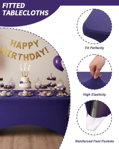 Fixwal 2 Pack 6FT Purple Tablecloth Rectangle Spandex Fitted Table Cover - Image 4