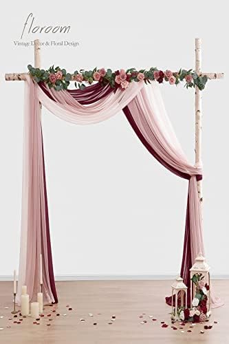 Floroom Wedding Arch Draping Fabric 3 Panels 20Ft Chiffon Fabric Drapes Arbor Drapery Wedding Ceremony Reception Swag Decorations (Burgundy +Dusty Rose +Blush) - Image 3
