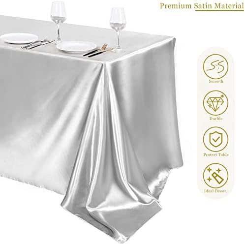 TURSTIN 4 Pack Silver Satin Tablecloth 102 x 58 Inch Overlay Table Cover - Image 4