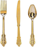 WDF 300 Pieces Gold Plastic Silverware Disposable - Heavy Duty Plastic Cutlery - Gold Silverware Sets Includes 100 Forks, 100 Spoons, 100 Knives for Baby Shower/Wedding/Birthday/Thanksgiving Party by WDF