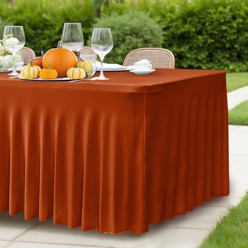 2 Pack Spandex Table Skirts for 8ft Rectangle Tables for Autumn Event - Image 4