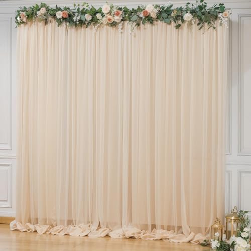 10x10ft Champagne Tulle Backdrop Curtain for Parites, Semi-Sheer Backdrop Curtains for Wedding Baby Shower Birthday Party Photo Shoot Decorations by Partisky