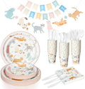 Qinyoung 176 Pcs Cat Birthday Party Supplies Disposable Tableware Set Serves 25 Cute Kitten Themed Paper Plates Napkins Cups Cutlery with Banner for Birthday Decorations by Qinyoung