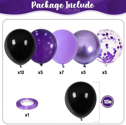 Isndare Purple Black Balloons, 12 Inch Dark Purple Light Balloons with Metallic Purple Confetti Latex Balloon Set for Girls Women Halloween Birthday Bridal Shower Wedding Party Decorations Is-02 - Image 2