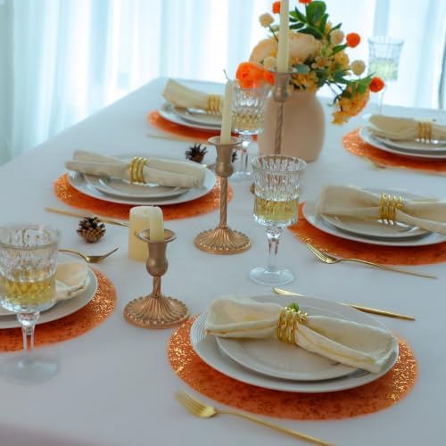 Snowkingdom 50pcs Orange Gold Placemats Round Disposable 13" - Image 5