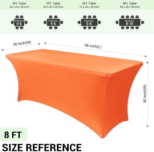Obstal 8ft Stretch Spandex Table Cover for Folding Tables, 2 Pack, Orange - Image 4