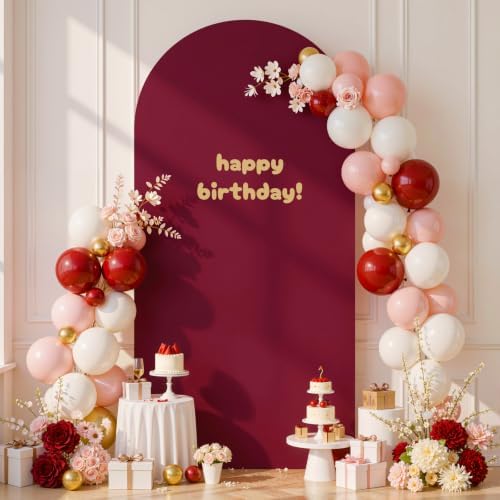 6.6 ft Arch Backdrop Cover Wine Red - Double-Sided Spandex Arch Covers Stretchy Backdrop for Balloon Arches Birthday Party Baby Shower Banquet Wedding Photo Background by Unknown