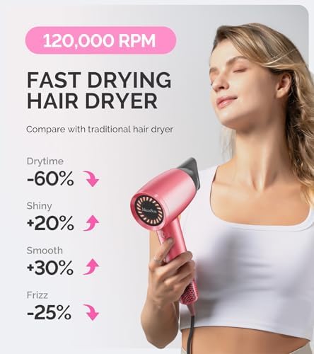 MelodySusie Hair Dryer with Diffuser, 1600W Fast Drying Low Noise Ionic Hair Dryer for Curly Hair with Diffuser,Nozzle and Hair Brush,120,000 RPM Blow Dryer Ideal for Women - Image 2