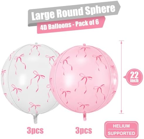 Bow Round Foil Balloons Birthday Coquette Decor 22 Inch 6 Pcs - Image 2