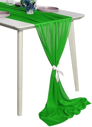 Pack of 15 Chiffon Table Runners 29 x 120 Inch, 10FT Long - Green by MDS