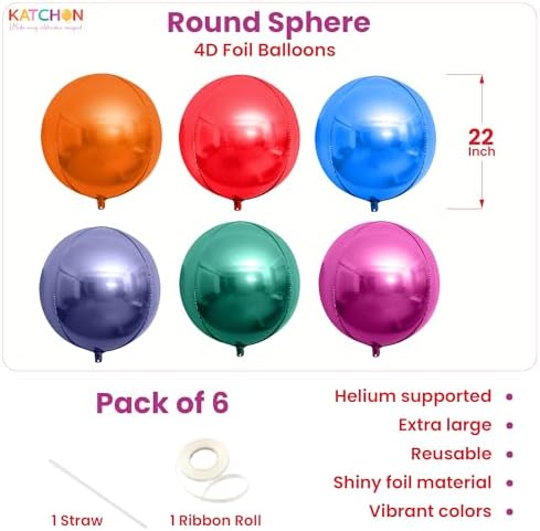 KatchOn, Multicolor 4D Foil Balloons, 22 Inch – Pack of 6 - Image 2