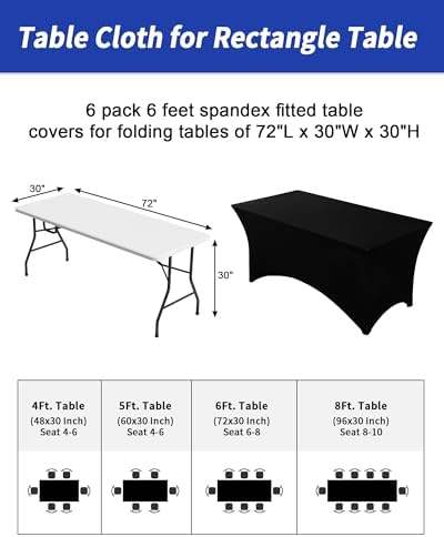 Fixwal 6 Pack Black Spandex Tablecloth 6 Foot Fitted Table Cover - Image 3