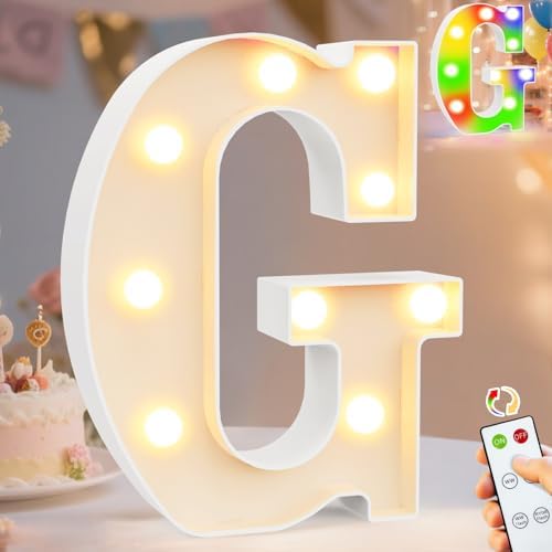 Pooqla LED Light Up Letters, Warm White and Colorful Lighted Marquee Letters with Remote, Lighted Letter for Party Birthday Decorations, Gift for Girls Boys Night Light, Wedding Home Decor, Letter G by Pooqla