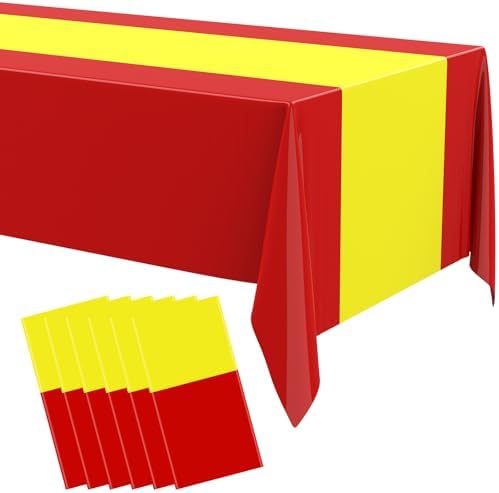 Oudain 6 Pcs Plastic Disposable Table Cloth 54" x 108", Red, Yellow by Oudain