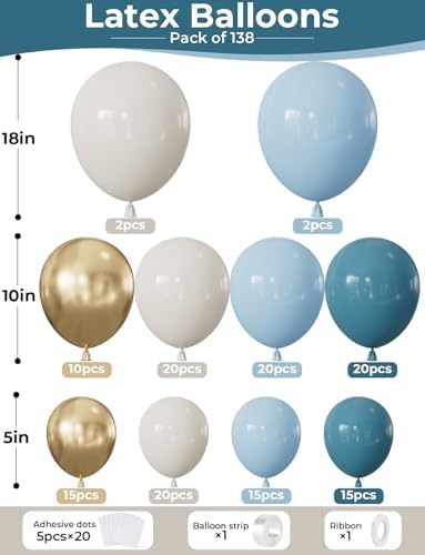 Dusty Blue Balloon Arch Garland Kit, 134PCS Ivory White, Slate Fog, Baby Blue and Gold Balloons for Baby Shower, Gender Reveal, Birthday Backdrop, Wedding, Bridal Shower Party Decor - Image 2