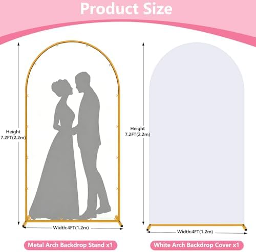 Metal Arch Backdrop Stand and Cover Set, 7.2FT Gold Wedding Backdrop Arch Frame Stand with Cover, Balloon Arch Stand with White Arch Cover for Party Birthday Baby Shower Graduation Decorations - Image 2