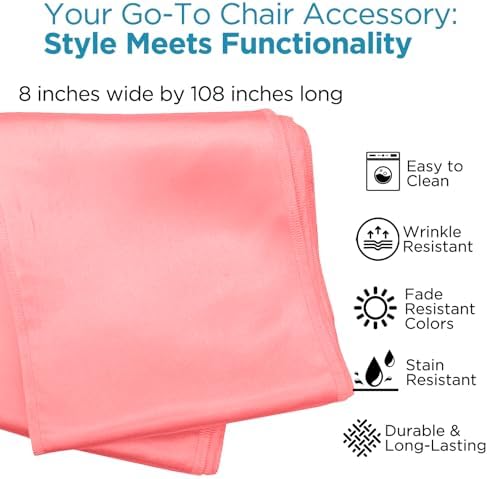 Leading Linens 150 pcs Coral 108"x8" Satin Bow Sash Chair Cover Decoration - Image 2