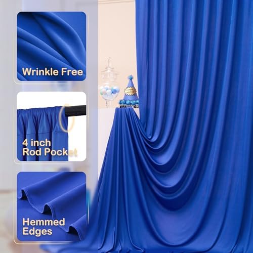 10x10 ft Wrinkle Free Royal Blue Backdrop Curtains for Parties, Silky Polyester Blue Photo Backdrop Drapes 2 Panels Back Drop Cloth for Wedding Birthday Photography Background - Image 2