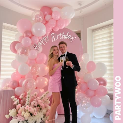 PartyWoo Pink and White Balloons 66pcs 12 Inch Light Pink White Balloons - Image 7