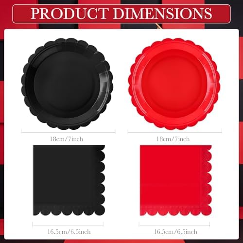 120 Pcs Red and Black Paper Plates and Napkins,7In Scalloped Plate - Image 2