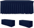 2 Pack Navy Spandex Table Covers 6ft Rectangle Ruffle Skirts for Party by HolidayIdeas