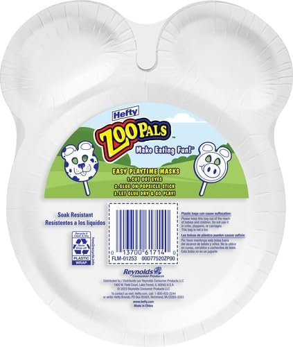 Hefty Zoo Pals Party Edition Paper Plates for Kids, Assorted Animal Designs, 7.75 Inches with Two Dipping Compartments, Multi-Color, 20 Count (Pack of 10) - Image 3